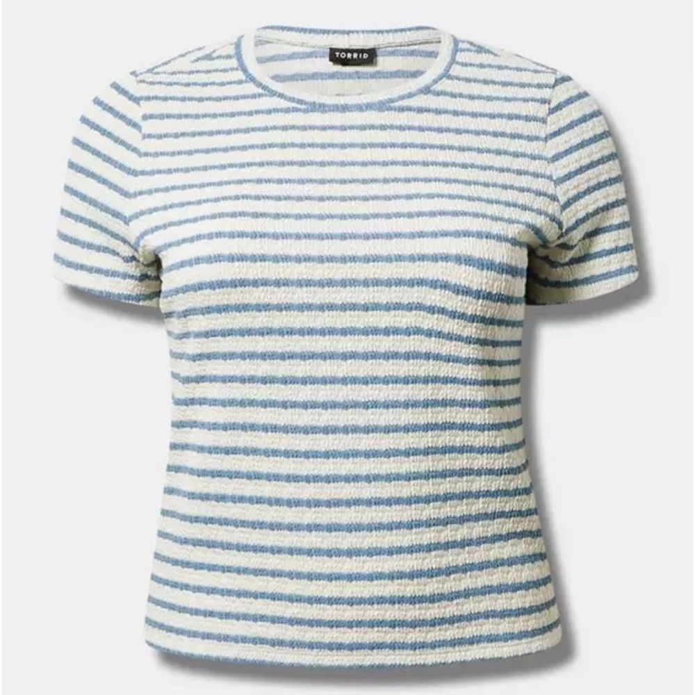 Torrid Textured  Crew Neck Stripe Tee Size 4 (4x) NWT Chambray Gray And White